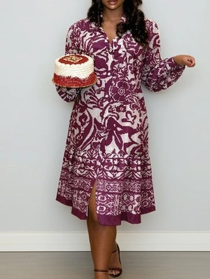 Retro Floral Long Sleeve Shirt Dress