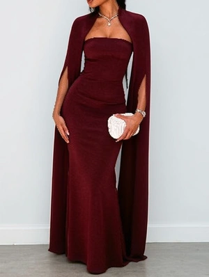 Elegant Strapless Long Sleeve Fitted Maxi Dress