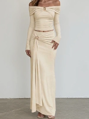 Ruched Crop Top Skirt Set
