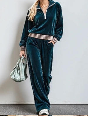 Wide Leg Stand Collar Casual Pant Sets