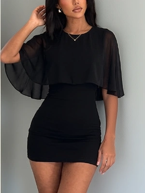 Pure Crewneck Cape Bodycon Dress