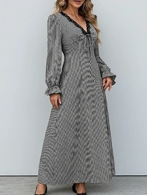 V Neck High Rise Long Sleeve Dress