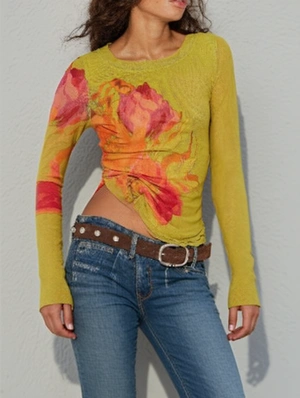 Leopard Ruffle Edge See Through Gauze T Shirt
