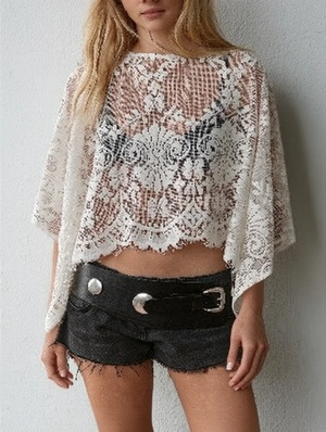 Beave Cover Up Lace See Through Cropped Blouse