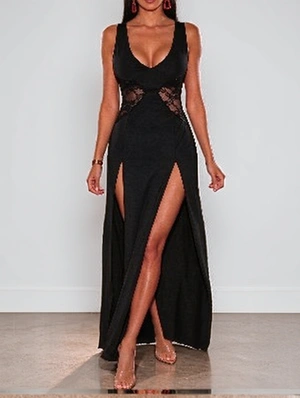 Chic Lace Spliced Hollow Out Slim Party Dress