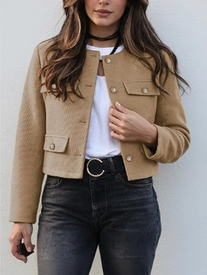 Round Neck Long Sleeve Single Breasted Coats