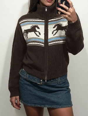 Animal Print Jacquard Weave Long Sleeve Cardigan Coat