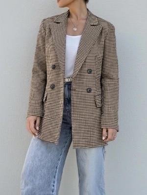 Houndstooth Tailored Collar Long Sleeve Coats