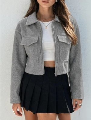 Lapel Long Sleeve Zipper Coats