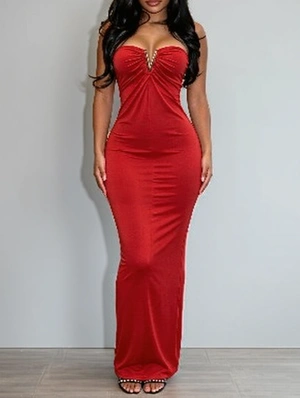 Strapless Ruched Waist Bodycon Maxi Dress