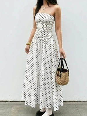 Retro Polka Dot Bustier Long Dress