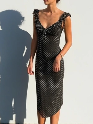 Ruffle Trim Deep V Midi Dress
