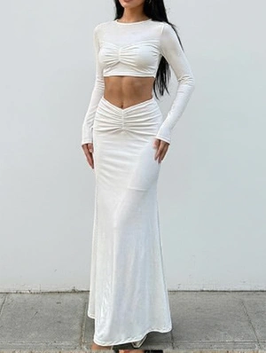 Ruched Crop Top Maxi Skirt Set