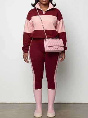 Colorblock Polo Striped Trim Fitted Pant Sets