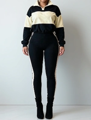 Contrast Striped Trim Lapel Cropped Pant Sets