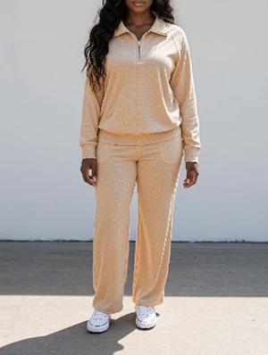 Half Zip Sweatshirt And Wide Leg Pants Set