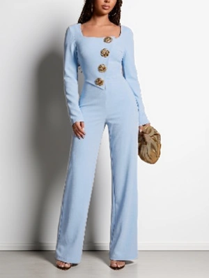 Metal Flower Decor Square Neck Jumpsuits
